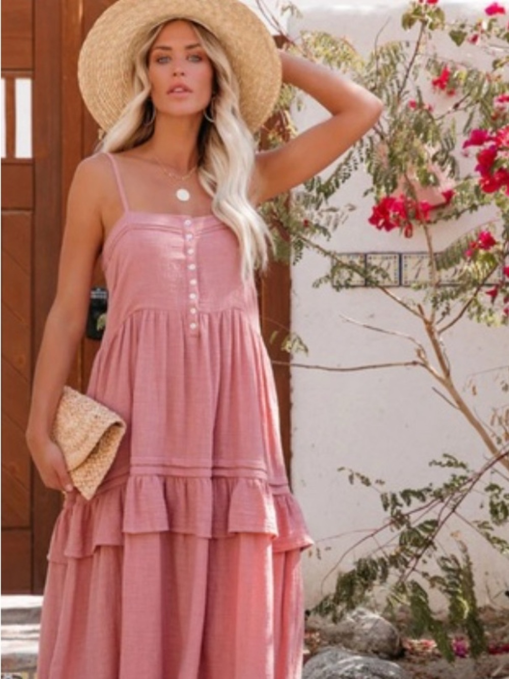 Vici Dusty Rose Ruffled Tiered Maxi Dress